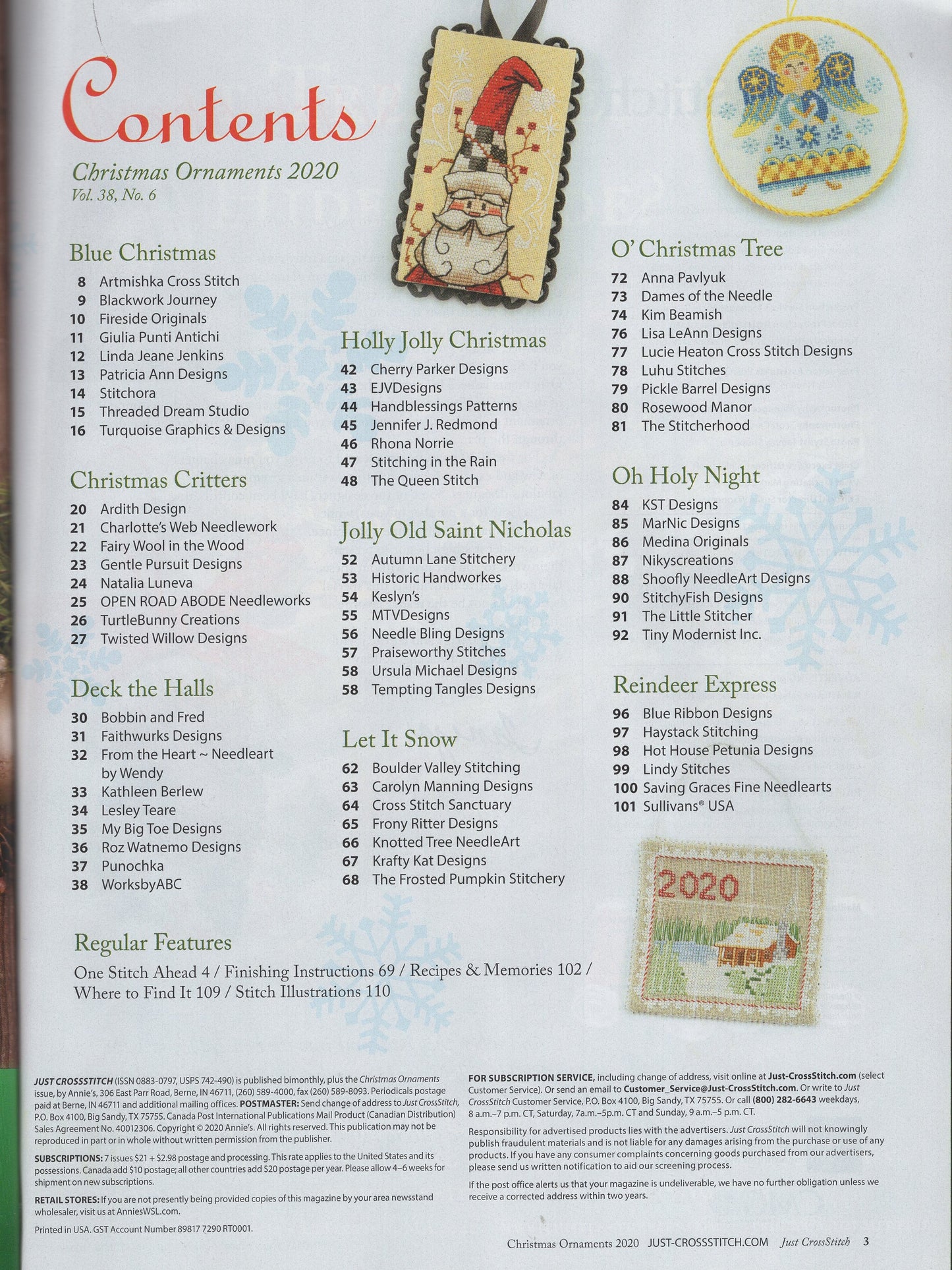 Just Cross Stitch, Volume 38, Number 6, Christmas 2020