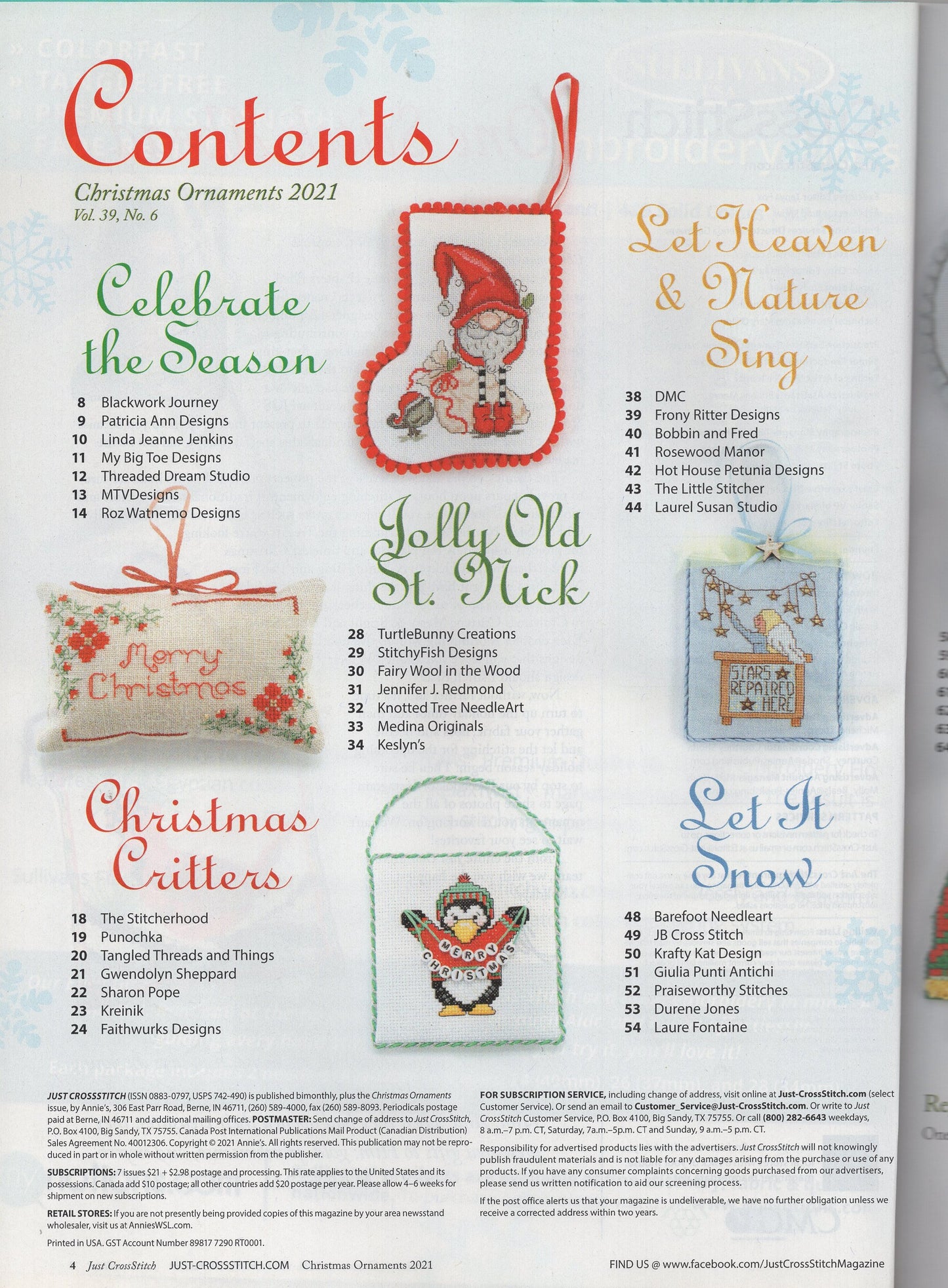 Just Cross Stitch, Volume 38, Number 6, Christmas 2021