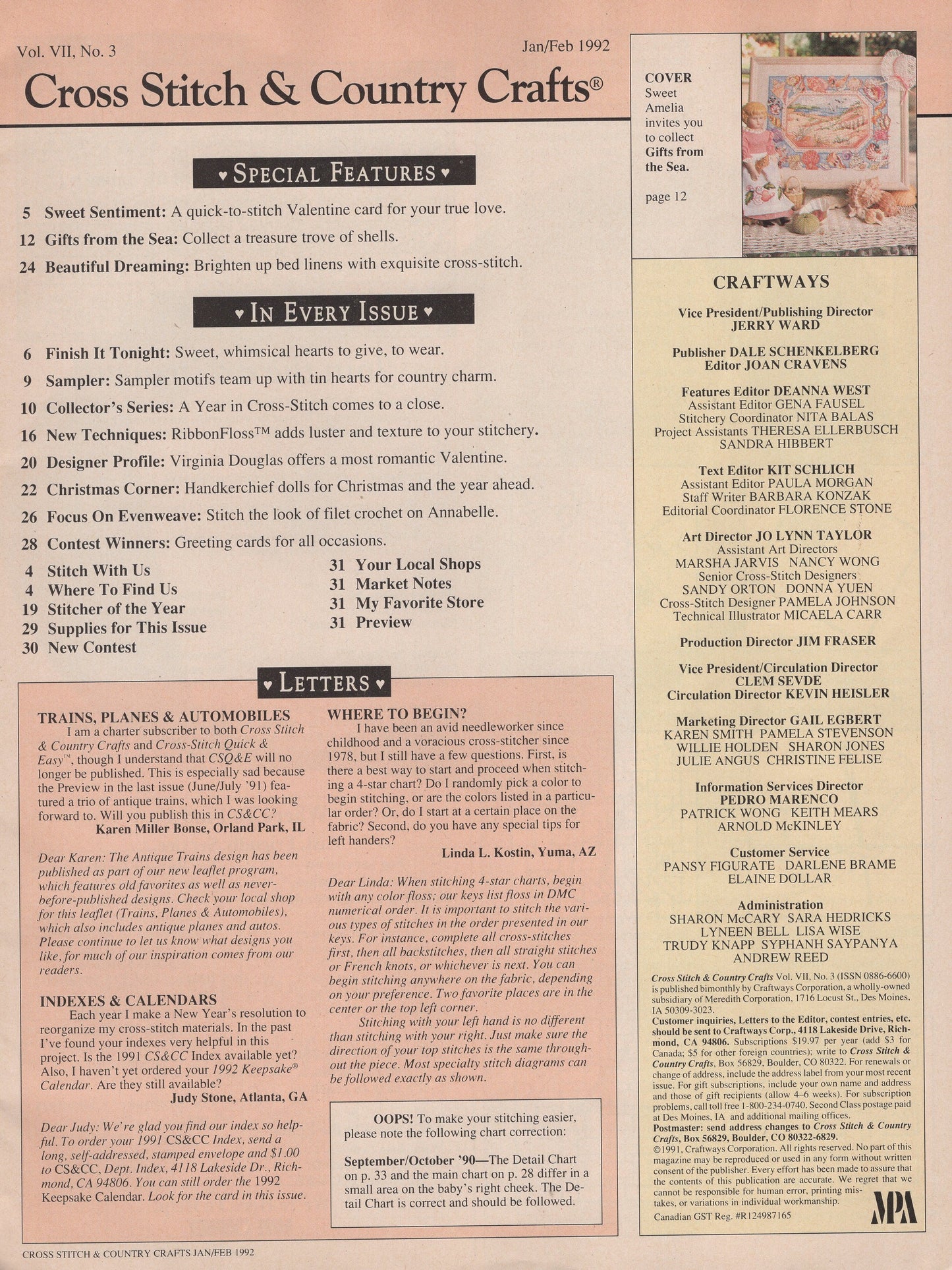 Cross Stitch & Country Crafts, Jan/Feb '92