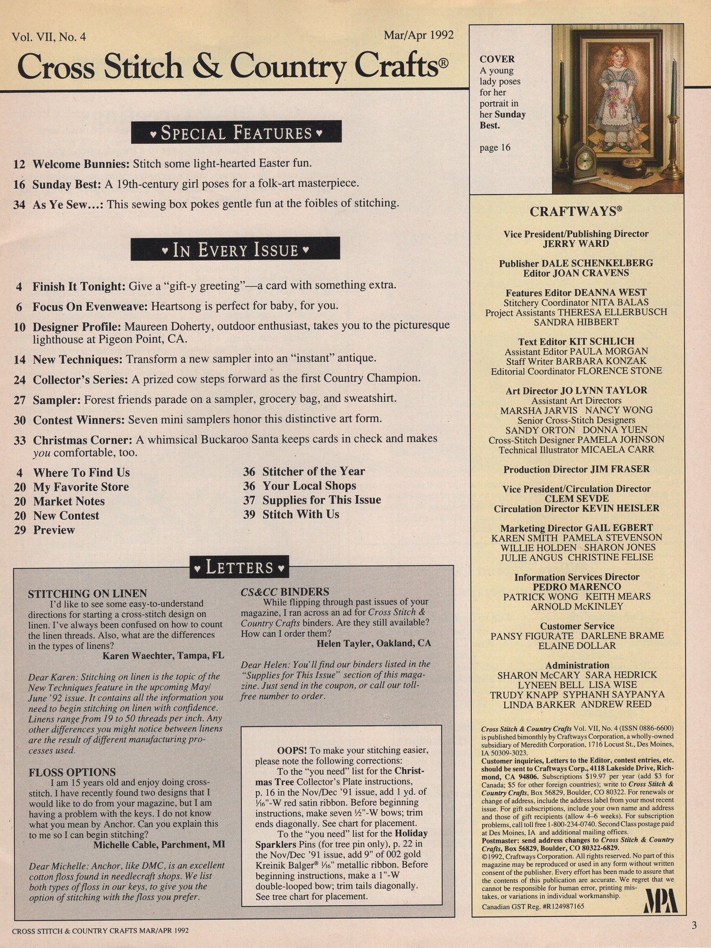 Cross Stitch & Country Crafts, Mar/Apr '92