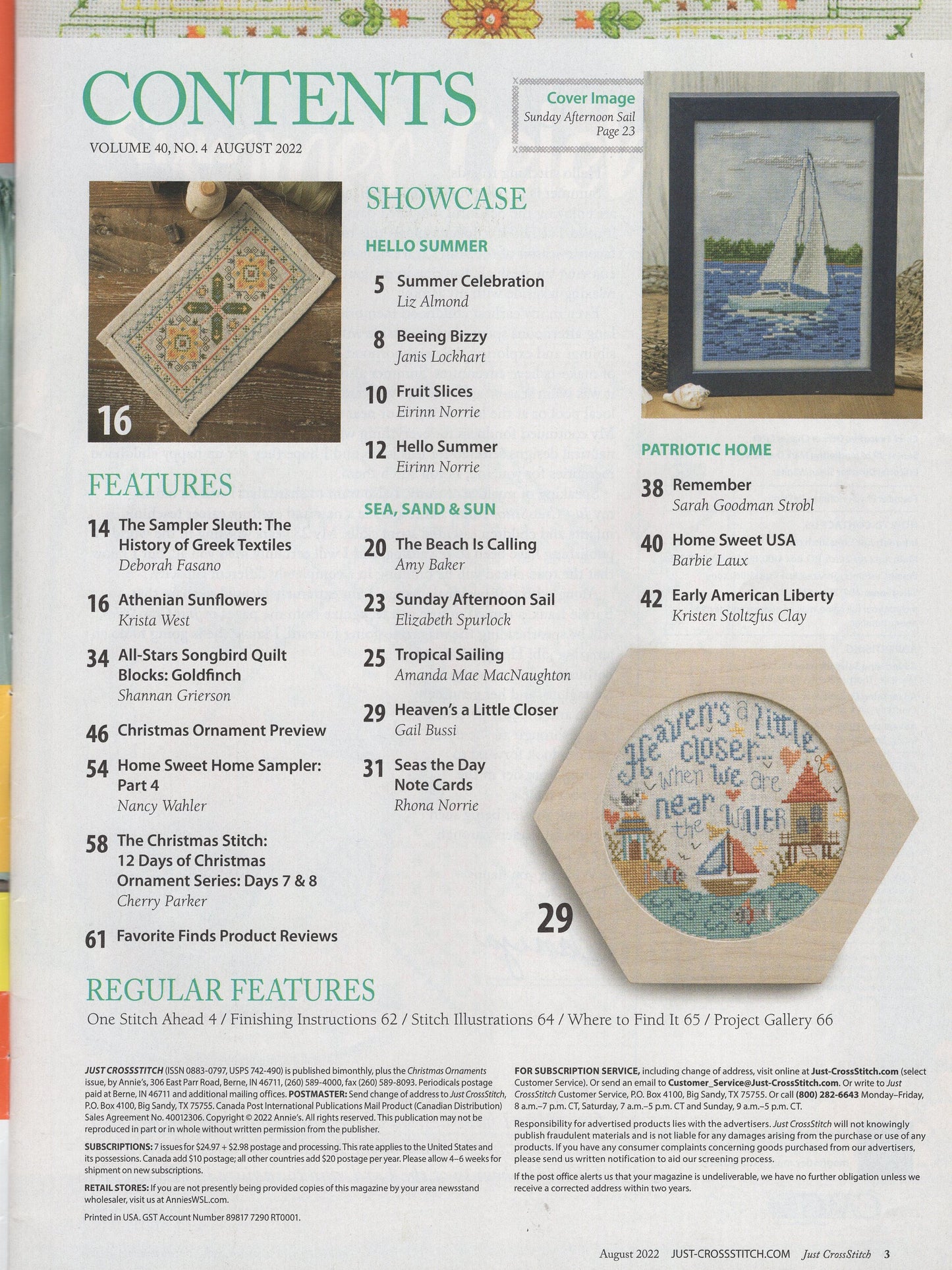 Just Cross Stitch, Volume 40, Number 4, August 2022