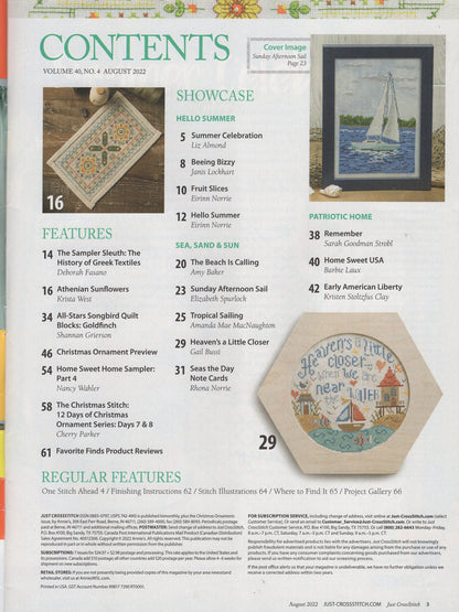 Just Cross Stitch, Volume 40, Number 4, August 2022