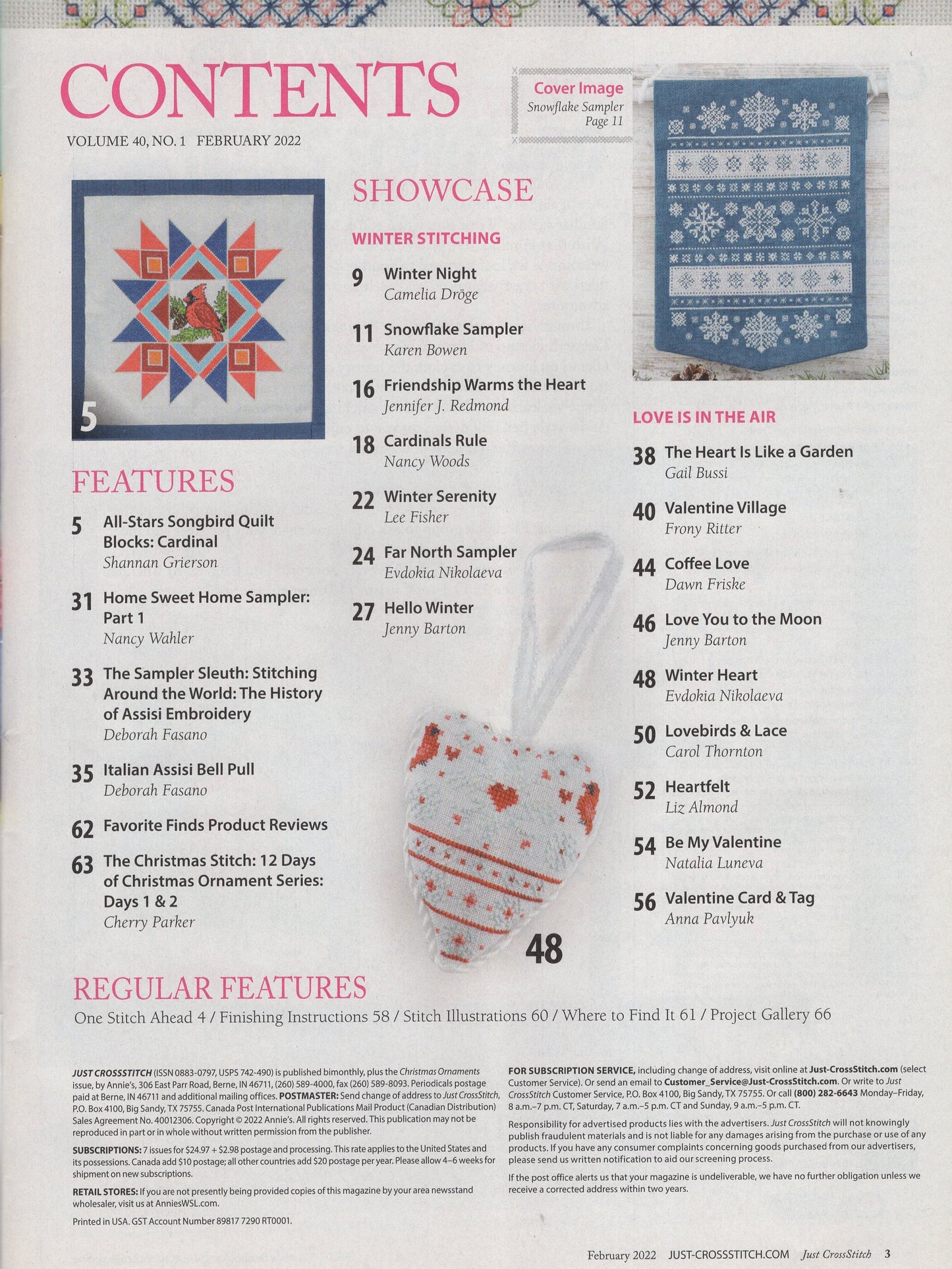 Just Cross Stitch, Volume 40, Number 1, February 2022
