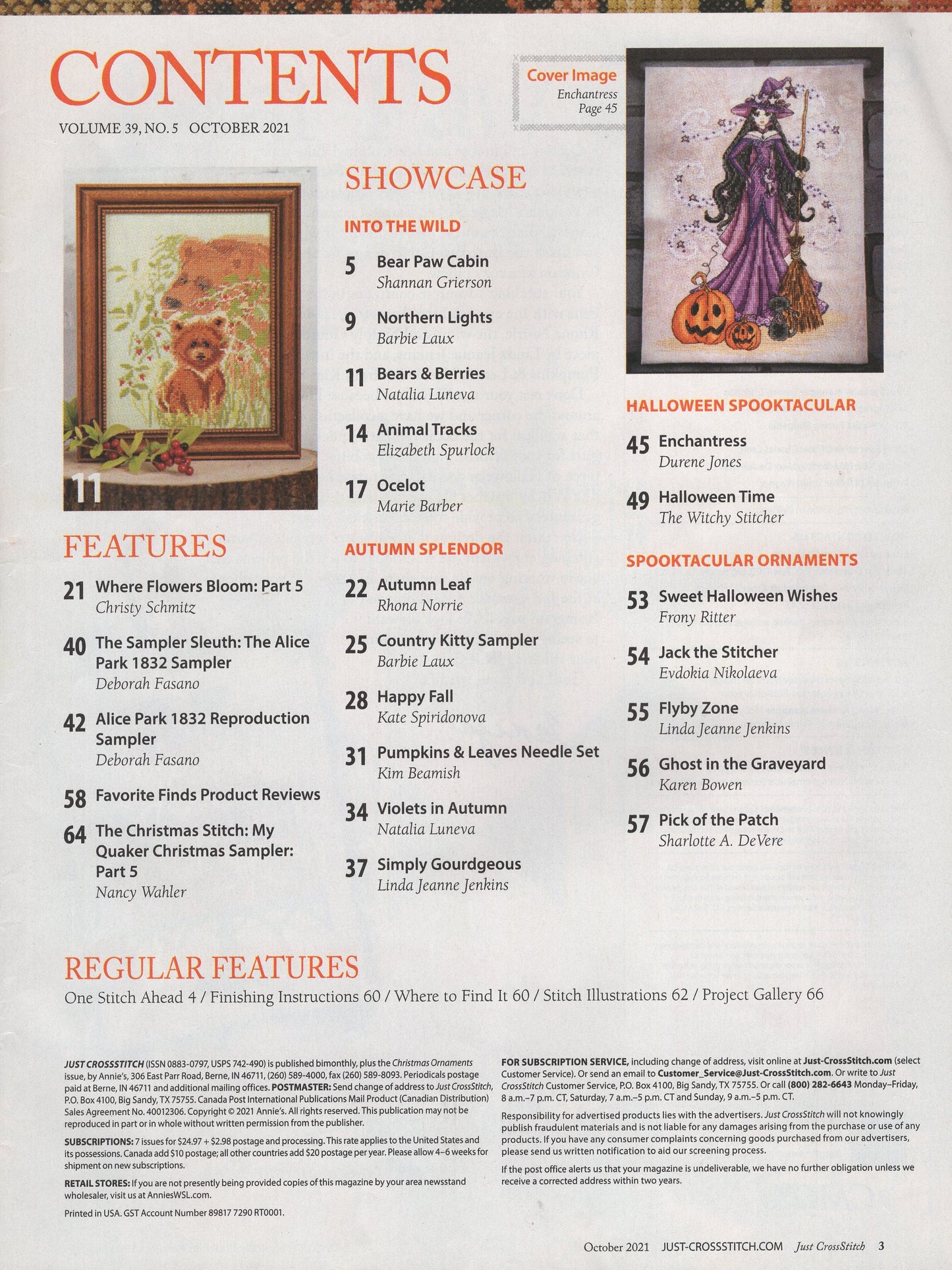 Just Cross Stitch, Volume 39, Number 5, October 2021