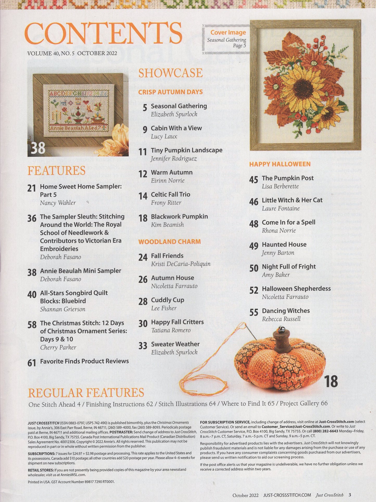 Just Cross Stitch, Volume 40, Number 5, October 2022