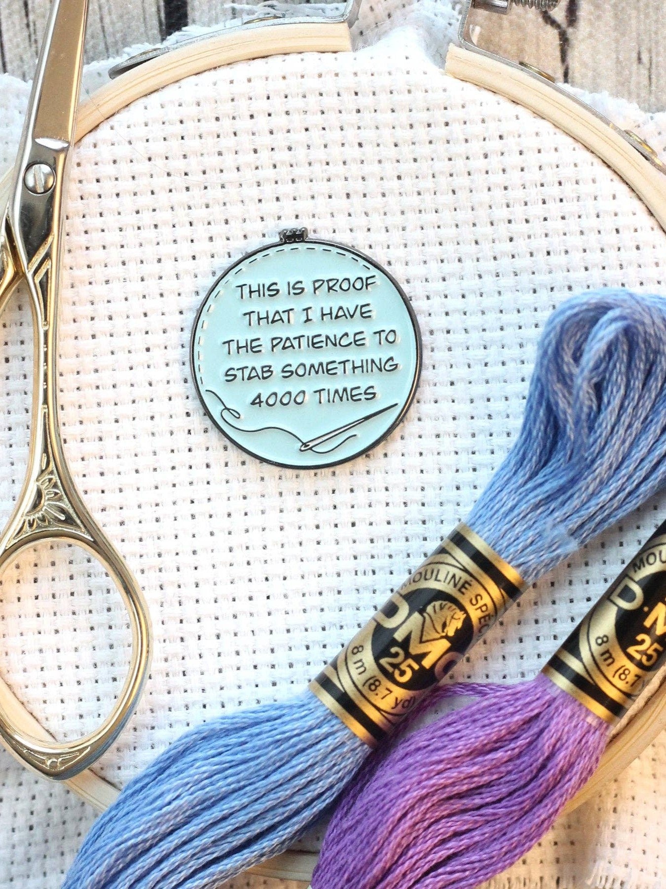 Stab Something 4000 Times needle minder, blue