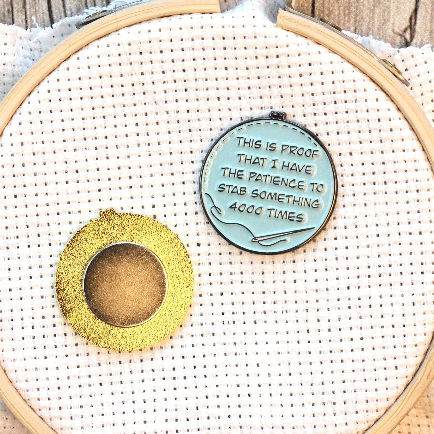 Stab Something 4000 Times needle minder, blue