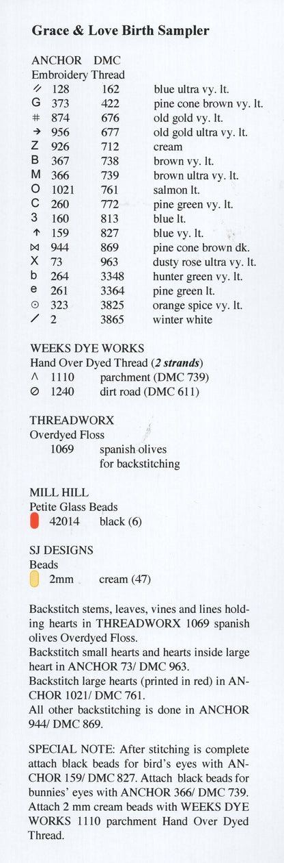 Grace & Love Birth Sampler - leaflet 498