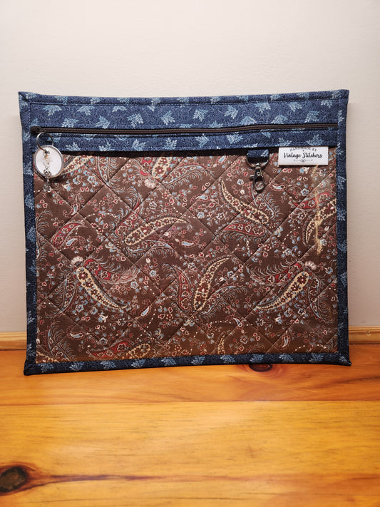 project bag with vinyl front - Brown Paisley