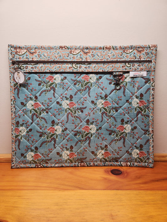 project bag with vinyl front - pink and white flowers